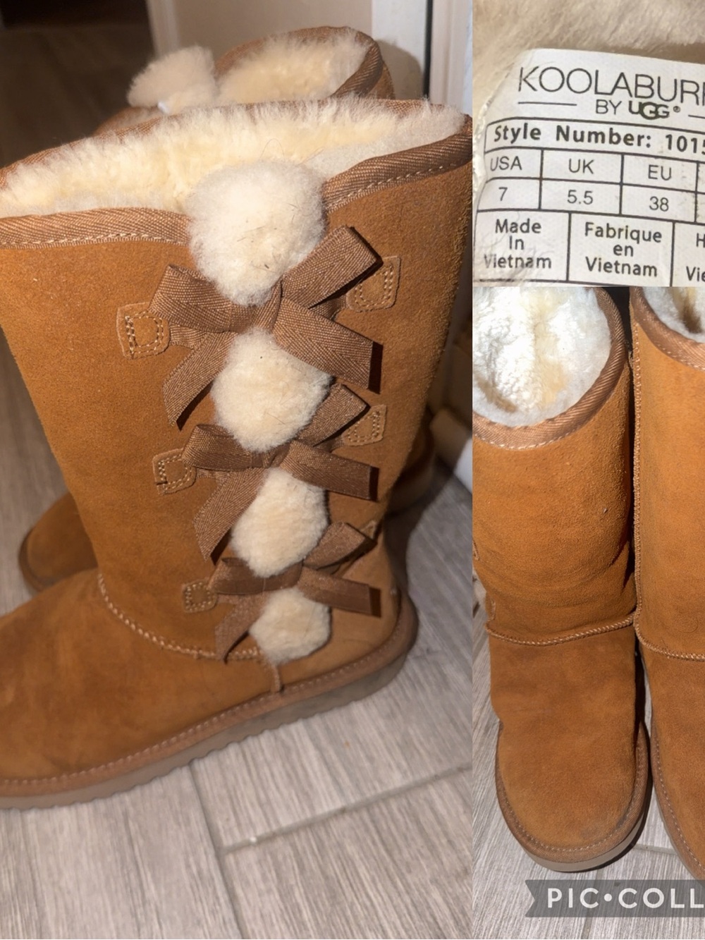 Koolaburra Chestnut Tan Suede Shearling Pom-Accent Women's Boots
